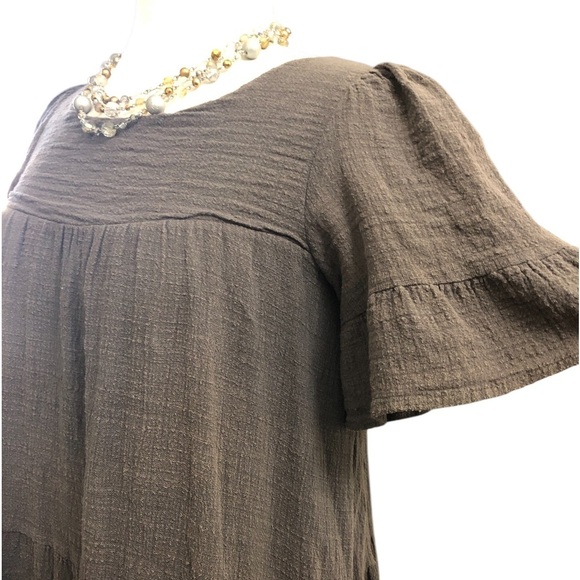 Olivaceous Ruffle Short Sleeve Textured Tiered Dress - Picture 3 of 8